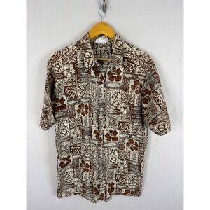 Malihini Hawaii Mens XL Vintage Aloha Shirt Brown Hibiscus Surfboard Cotton
